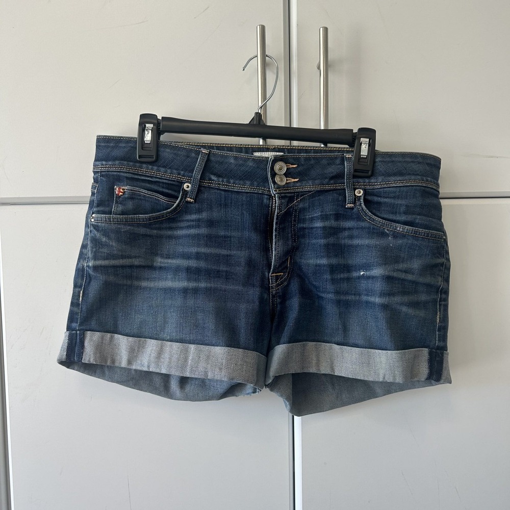 Hudson Jeans Womens Blue Denim Cuffed Flap Pocket Shorts Size 31 Made in USA